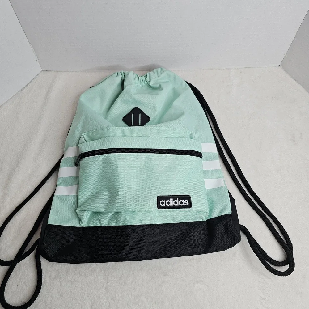 adidas Alliance Medium 15L Mint Green/Black Drawstring Gym Bag Zip Pocket